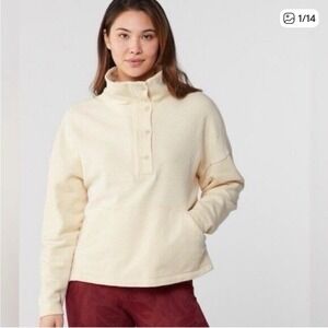 REI Co-Op Wallace Lake‎ Fleece Pullover Mock Neck Snap Button Pocket Cream Small